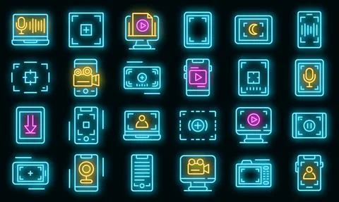 Screen recording icons set vector neon Illustrazione stock
