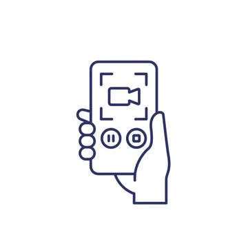 Screen recording line icon with a phone Stock Illustration