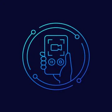 Screen recording line icon with smart phone Stock Illustration