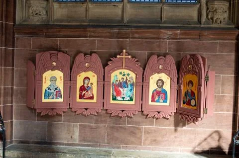 Screen with Religious Figures Foto stock