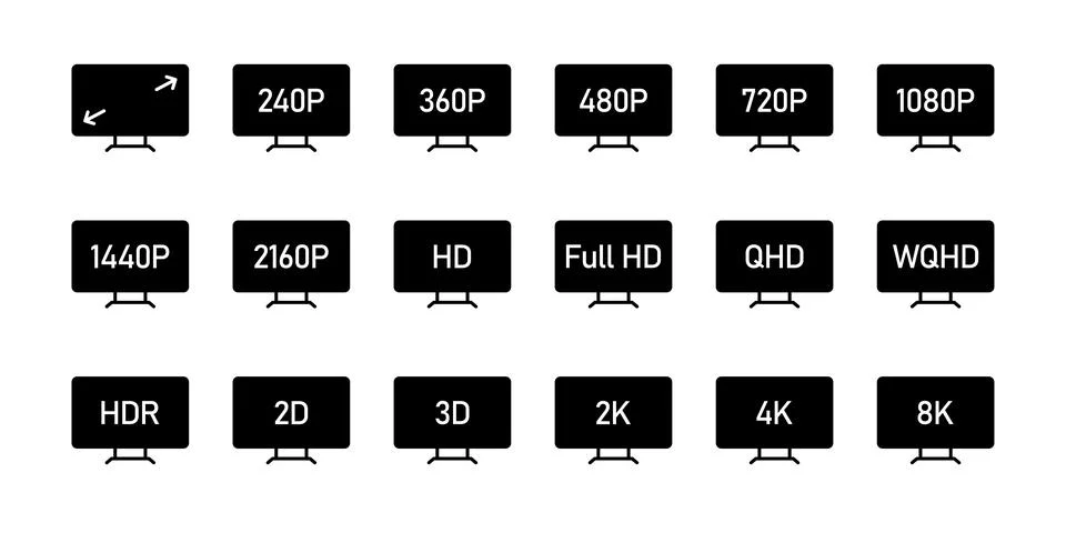 Screen resolution icon set. Screen size symbol collection. Display resoluti.. Stock Illustration