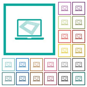 Screen saver on laptop flat color icons with quadrant frames Stock Illustration