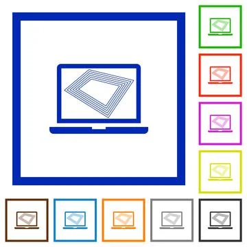 Screen saver on laptop flat framed icons Stock Illustration