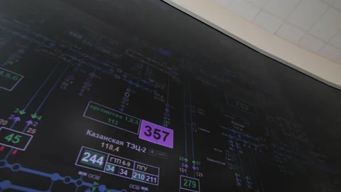 Screen with scheme and data of operating equipment in office Stock Footage 154289388