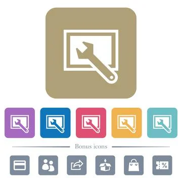 Screen settings flat icons on color rounded square backgrounds Stock Illustration