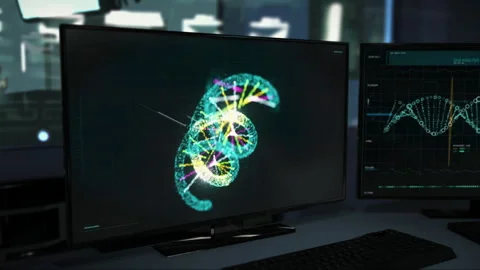 Screen Shows Model Of DNA During Molecular Evolution Research At Modern Clinic Stock Footage 248853127