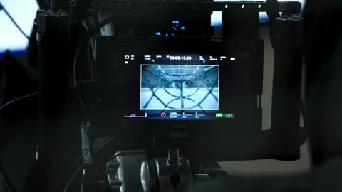 Screen shows technical data for movie shooting process Stock Footage 339279129