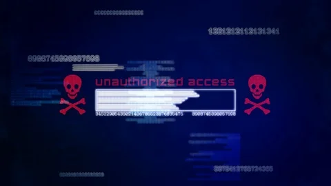 Screen shows unauthorized access error message that the PC has been hacked Stock Footage 124701030