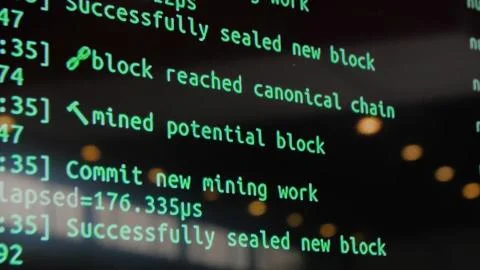 Screen with software developer code. Screen with crypto code, green digitals 스톡 사진