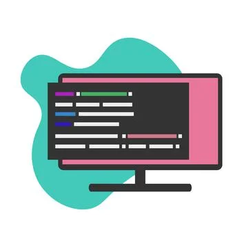 Screen, source code computer coding program in browser window, flat design Stock Illustration