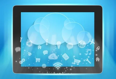 On the screen of tablet cloud and icons Stock-Illustration