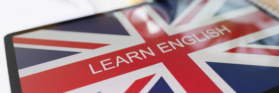 Screen tablet device shows learning english language online program Stock Photos