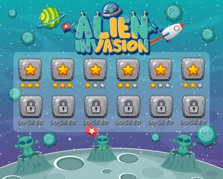 Screen template for computer game with alien invasion イラスト素材