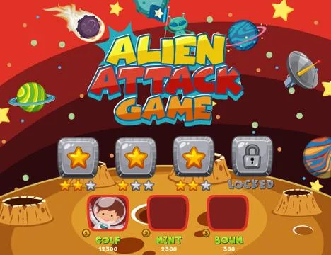 Screen template for computer game with alien attack theme Stock Illustration