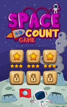 Screen template for computer game with astronauts in space Illustrazione stock