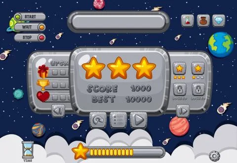 Screen template for computer game with space background 스톡 일러스트