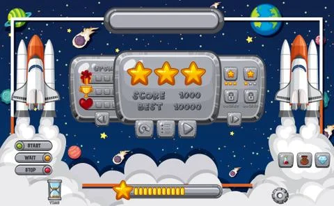 Screen template for computer game with space theme Illustrazione stock