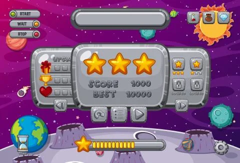Screen template for computer game with space theme Illustrazione stock