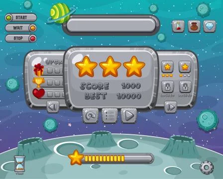 Screen template for  computer game with space in background Stock Illustration