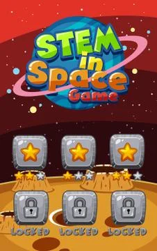 Screen template for computer game with stars in the space background Illustrazione stock