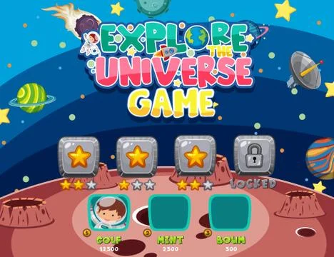 Screen template for explore the universe game Stock Illustration
