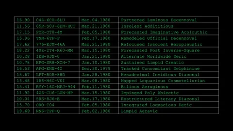 Screen Text 1005: Four Column Screen Graphic of Scrolling Text Data Stock Footage 122306474