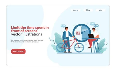 Screen Time Management Illustration. A focused man on a laptop balances work. Stock Illustration
