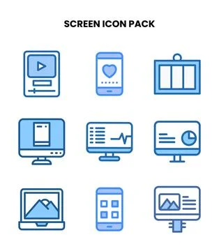 Screen Two Colour Bundle Icons Pack Stock Illustration