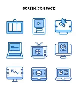 Screen Two Colour Bundle Icons Pack 스톡 일러스트
