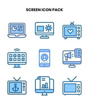 Screen Two Colour Bundle Icons Pack Illustrazione stock