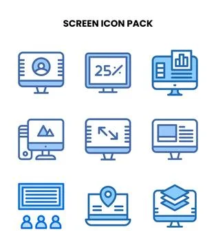 Screen Two Colour Collection Icons Pack 库存插图