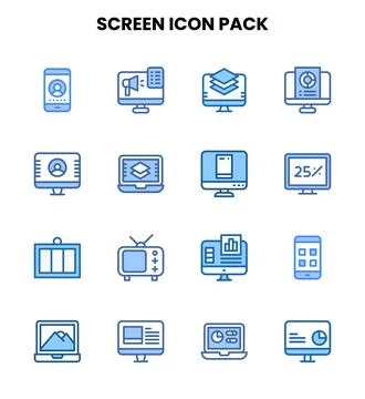 Screen Two Colour Collection Icons Pack Stock Illustration