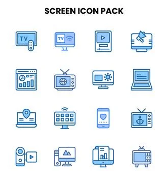 Screen Two Colour Design Icons Pack Stock Illustration
