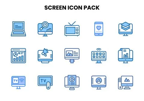 Screen Two Colour Graphics Icons Pack Stock Illustration