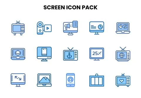 Screen Two Colour Graphics Icons Pack 스톡 일러스트