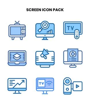 Screen Two Colour Scalable Icons Pack 库存插图