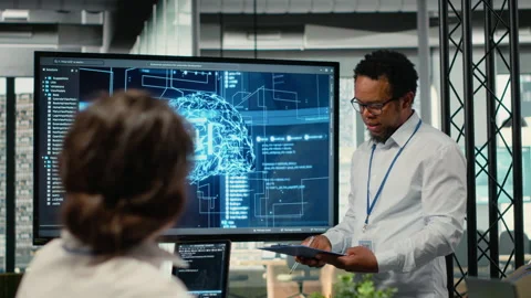 Screen used by admin in office to show presentation on AI Stock Footage 322707845