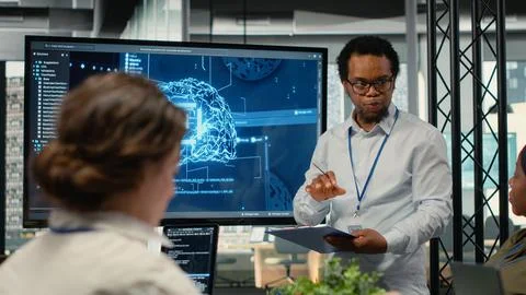 Screen used by admin in office to show presentation on AI Stock Photos