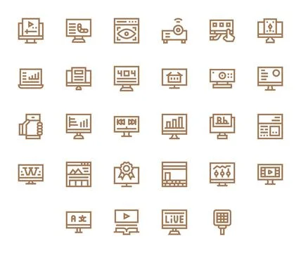 Screen Vector Icon Set with 28 Bold Line High Resolution Editable Graphics Stock Illustration