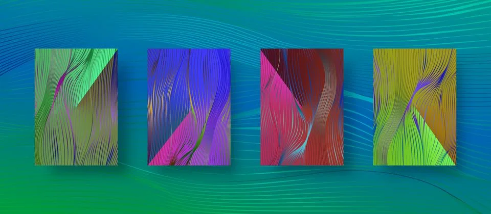 Screen wavy gradient set, modern wave abstract backgrounds. Colorful fluid cover Stock Illustration