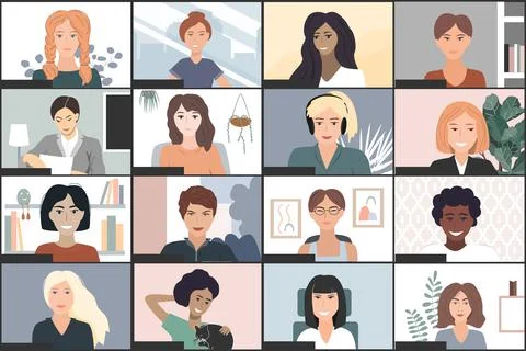 Screen of woman videoconference application. Vector illustration of online Stock Illustration