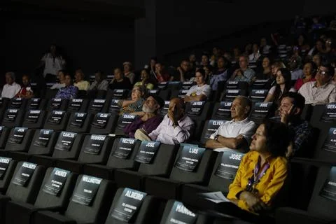 Screening of documentary 'By sky and land' on searching of missing people in Col Stock Photos