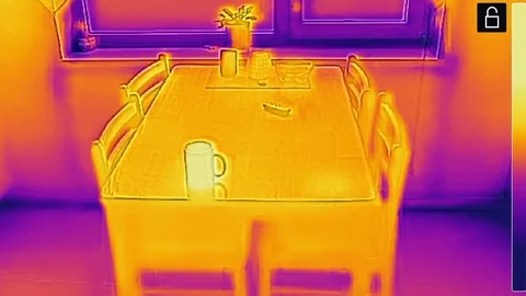 Screening the table on the room using the thermal camera Stock Footage 125888125