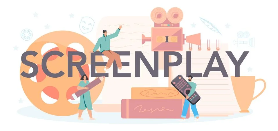 Screenplay typographic header. Person create a screenplay for movie. Stock Illustration