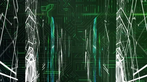 Screens with network of connections against microprocessor connections on green Stockbeeldmateriaal 330246026