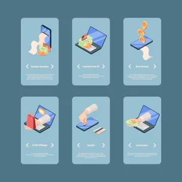 Screens online payment application isometric slides. Web banking interface Stock Illustration