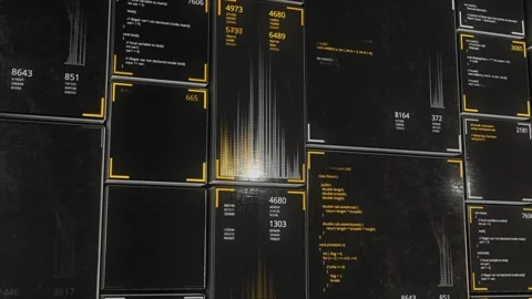 Screens of programming code on black background, seamless loop. Animation Stock Footage 146141265
