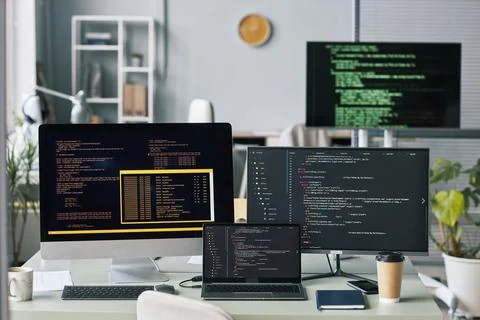 Screens with Programming Code Stock Photos