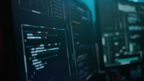 Screens running program for encrypting and decrypting data Stock Footage 257817864