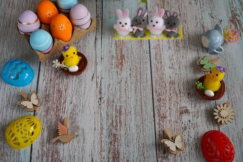 Screensaver with Easter elements around the perimeter of the image, top vie.. Stock Photos